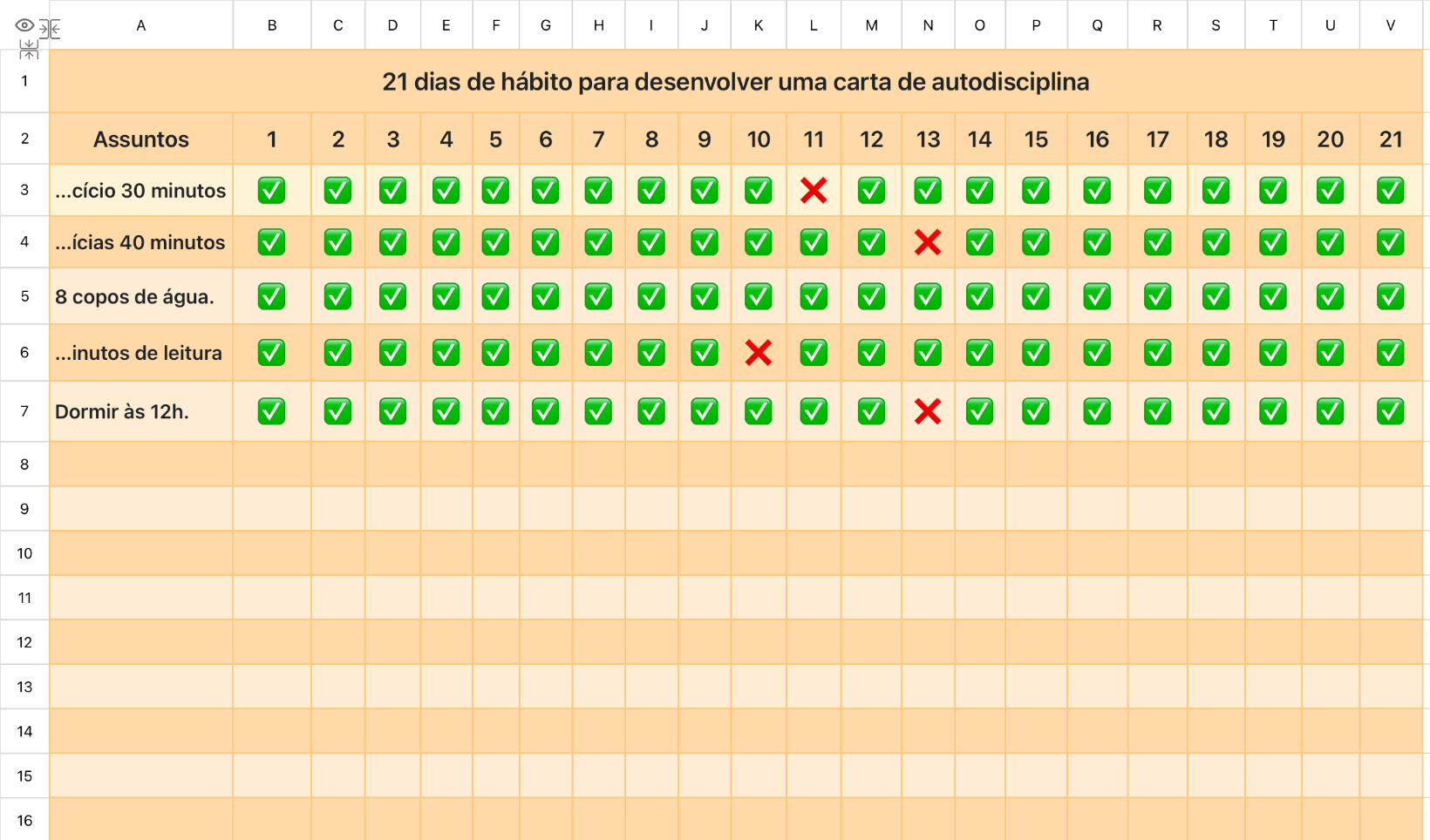 Tabela de Autodisciplina